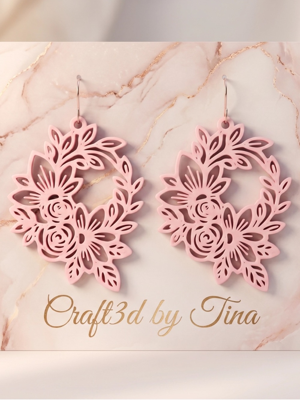 Pink Floral Cutout Dangle Earrings